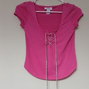 Just Polly Vibrant Pink Lace-Up Top Small
